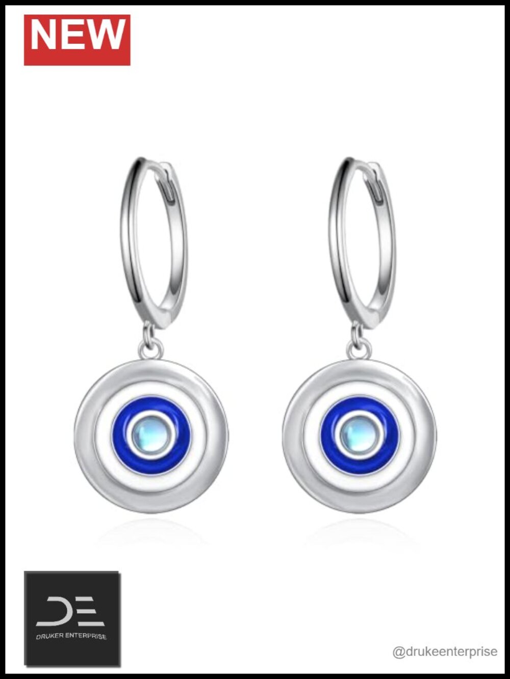 925 Sterling Silver Moonstone Evil Eye Huggie Hoop Earrings Protection Jewelry